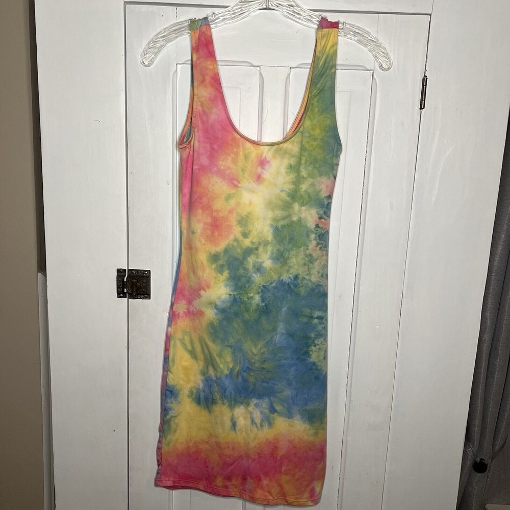 🆕 Heart Hips Tie Dye Bodycon Dress Tie Size Small Soft & Colorful NEW Women's